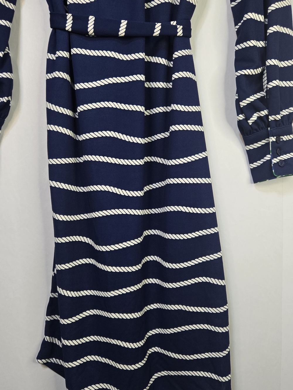 TWRHLL By Christie Brinkley Sz PXS Navy Rope-Print L/Sl Tie Shirt Dress - Picture 10 of 12